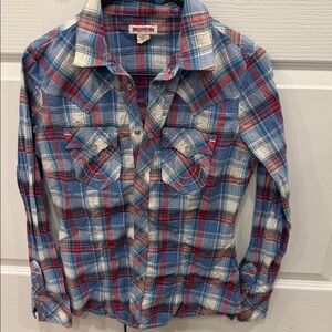 True Religion Red and Blue Plaid Button-Down Shirt